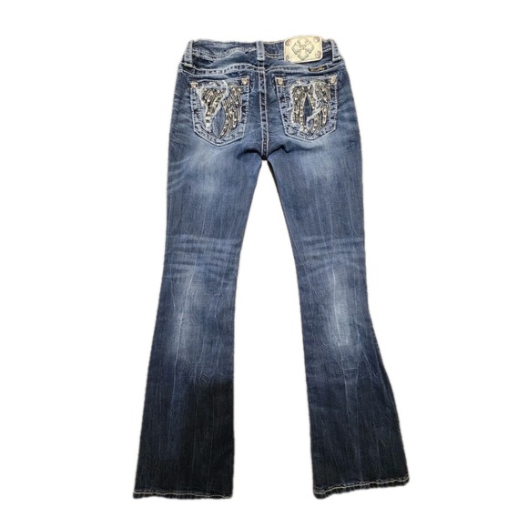 Girls Miss Me Bootcut Jeans Size 14 Medium Wash Thick Stitch Embellished 24x28.5 - Picture 4 of 11